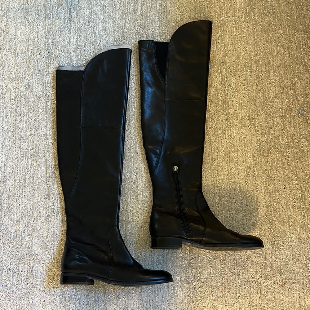 Franco Sarto Black Leather Over Knee High Boots, Knee High Leather Boots No Heel